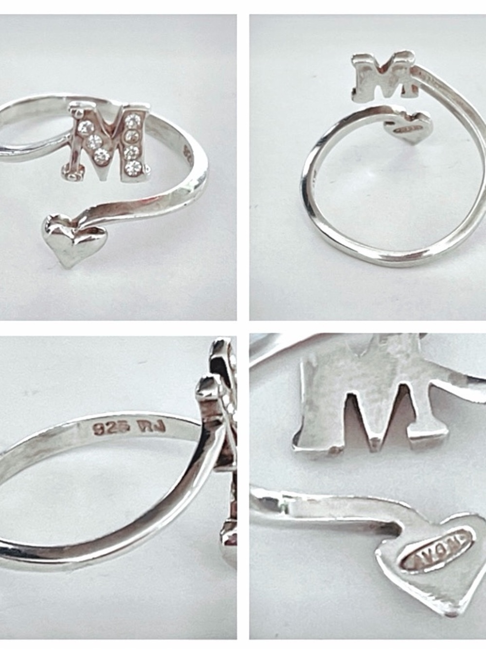 RJ Graziano Sterling Silver Heart Embellished Initial “M” Ring